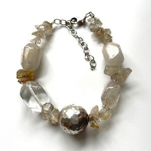 Large clear quartz stone large sterling small citrine beaded bracelet
